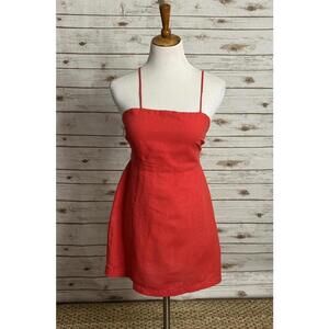 Zara red linen-cotton blend lace-up back mini dress Size Medium